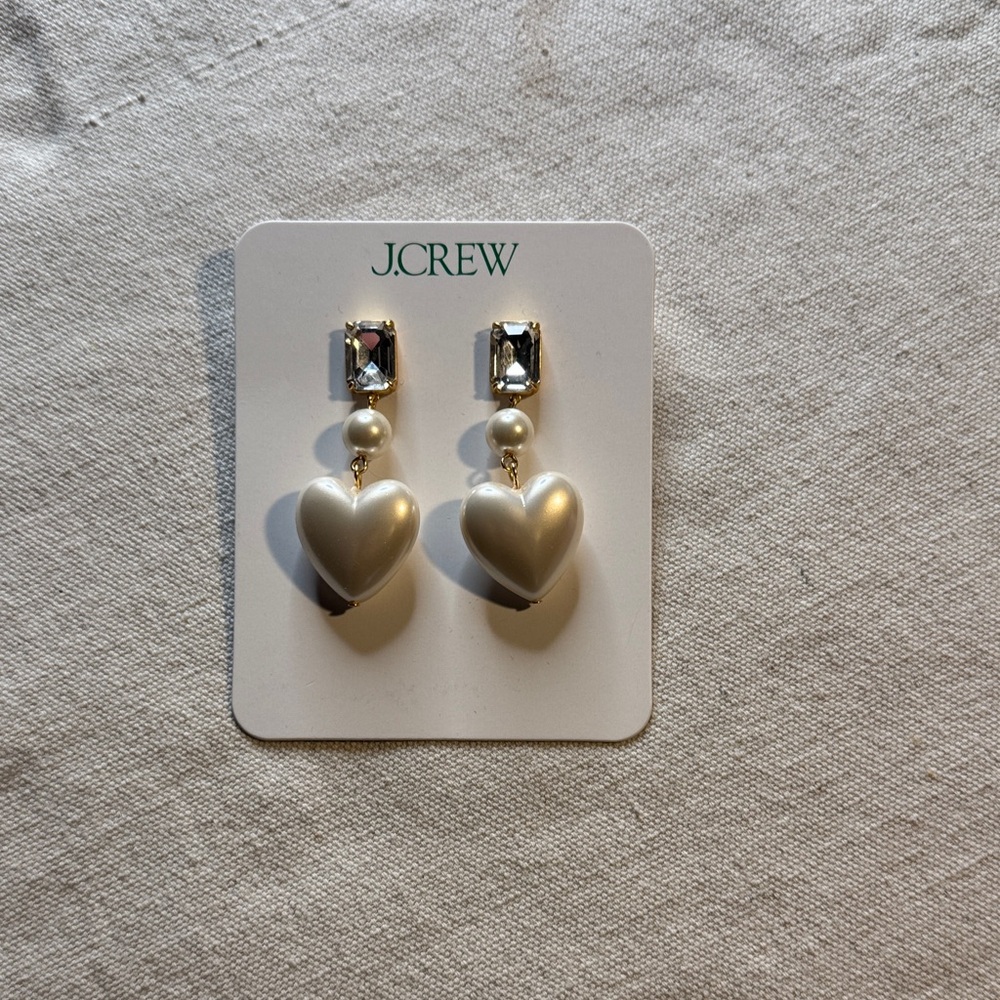 J. Crew Cubic Zirconia and Pearl Heart Earrings NWT